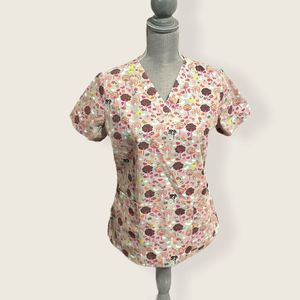 Health Pro Cartoon Trees Scrub Top Size Medium